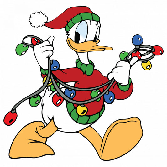 Set 4 bucati, Sticker decorativ, Donald Duck intinde instalatia de craciun, Rezistent la apa, NO9074, 10 cm, Multicolor