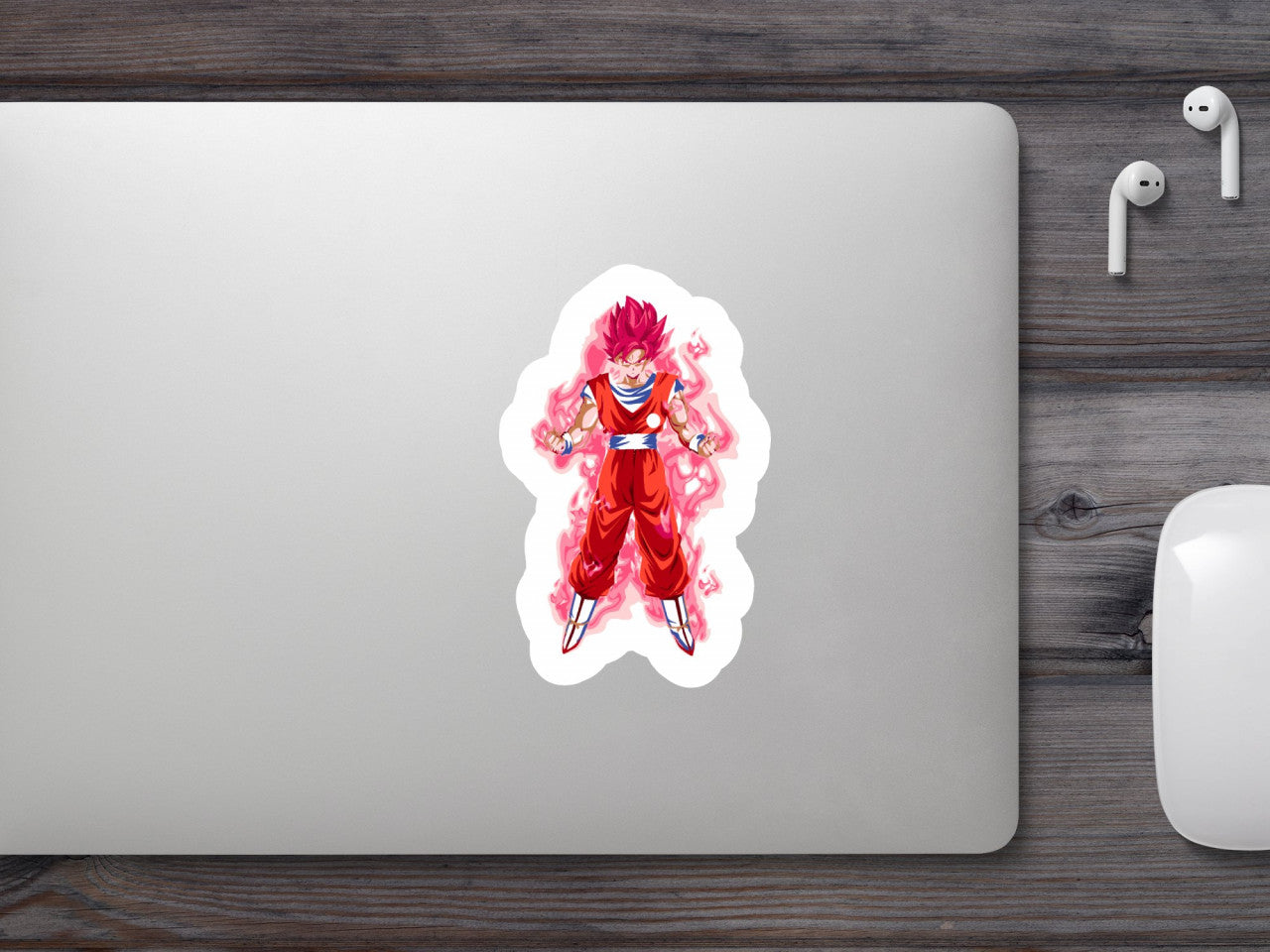 Set 4 bucati, Sticker decorativ, Dragon Ball God Red Goku, Rezistent la apa, NO9115, 10 cm, Multicolor