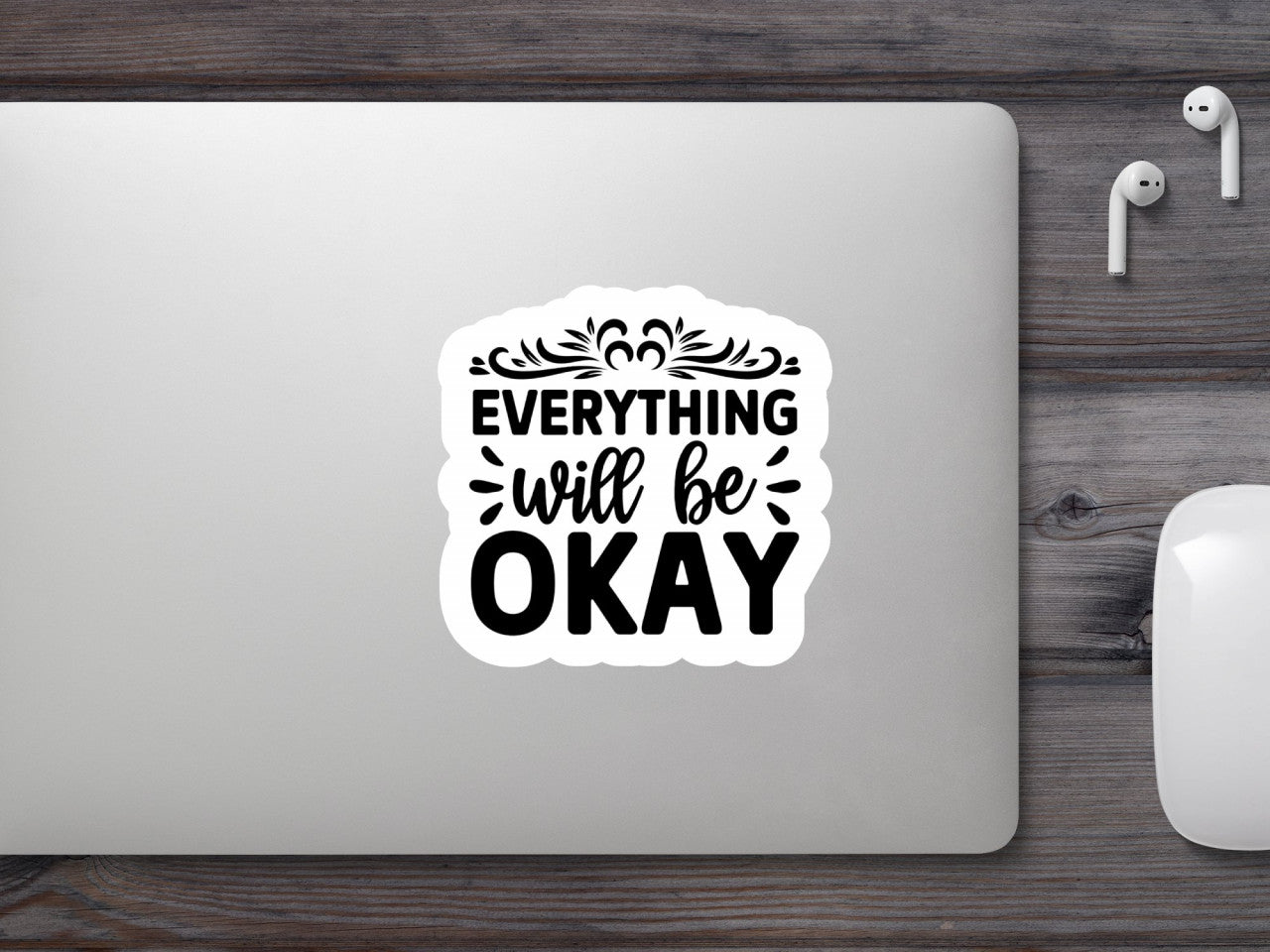 Set 4 bucati, Sticker decorativ, Everything will be okay, Rezistent la apa, NO9217, 10 cm, Multicolor
