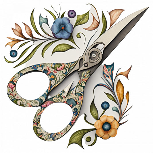 Set 4 bucati, Sticker decorativ, Foarfeca artizanala cu flori, Rezistent la apa, NO9286, 10 cm, Multicolor