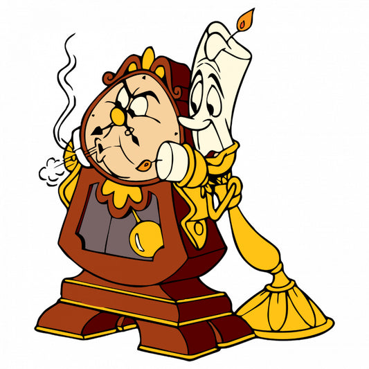 Set 4 bucati, Sticker decorativ, Frumoasa si bestia Lumiere and Cogsworth, Rezistent la apa, NO9372, 10 cm, Multicolor