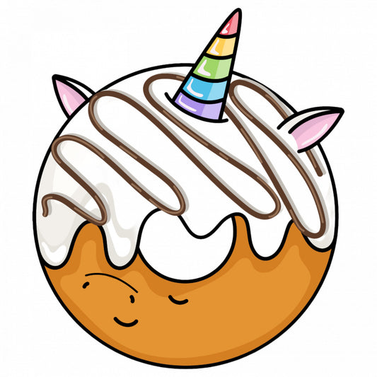 Set 4 bucati, Sticker decorativ, Gogoasa Donut Unicorn cu iaurt, Rezistent la apa, NO9470, 10 cm, Multicolor