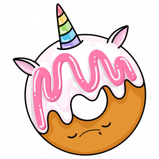 Set 4 bucati, Sticker decorativ, Gogoasa Donut Unicorn cu vanilie si capsuni, Rezistent la apa, NO9472, 10 cm, Multicolor