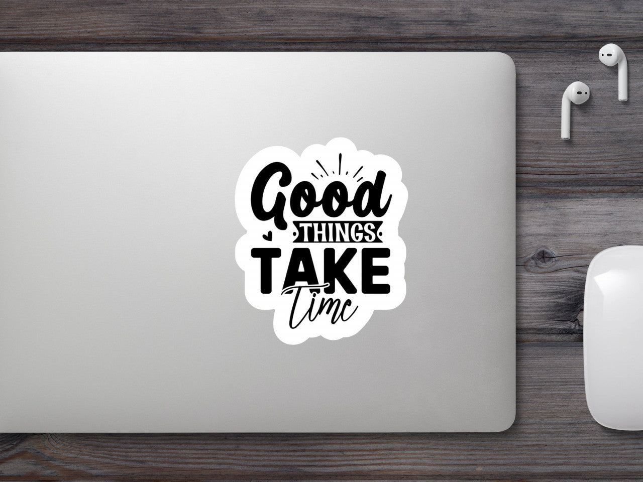 Set 4 bucati, Sticker decorativ, Good things take time, Rezistent la apa, NO9488, 10 cm, Multicolor