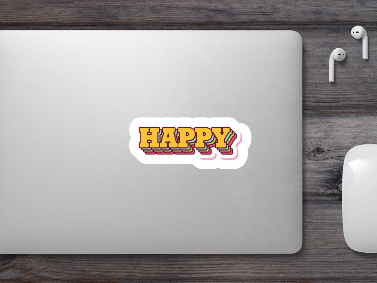 Set 4 bucati, Sticker decorativ, Happy, Rezistent la apa, NO9564, 10 cm, Multicolor