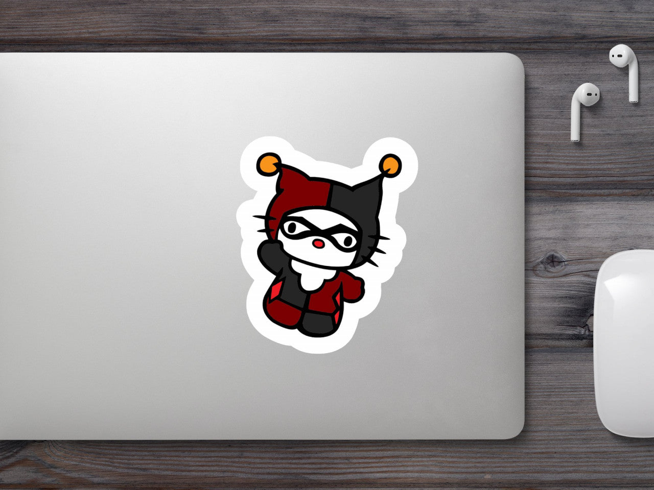 Set 4 bucati, Sticker decorativ, Harley Quinn Hello Kitty, Rezistent la apa, NO9565, 10 cm, Multicolor