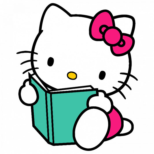 Set 4 bucati, Sticker decorativ, Hello Kitty citind, Rezistent la apa, NO9605, 10 cm, Multicolor