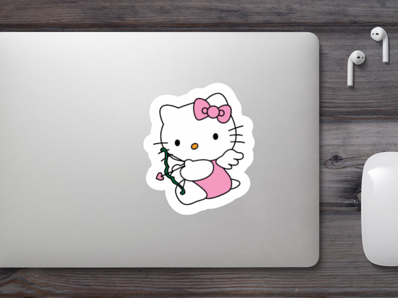 Set 4 bucati, Sticker decorativ, Hello Kitty cu arcul, Rezistent la apa, NO9606, 10 cm, Multicolor