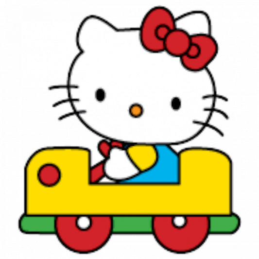 Set 4 bucati, Sticker decorativ, Hello Kitty cu masina, Rezistent la apa, NO9614, 10 cm, Multicolor