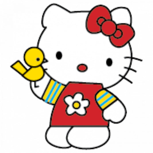 Set 4 bucati, Sticker decorativ, Hello Kitty cu pasarica, Rezistent la apa, NO9619, 10 cm, Multicolor