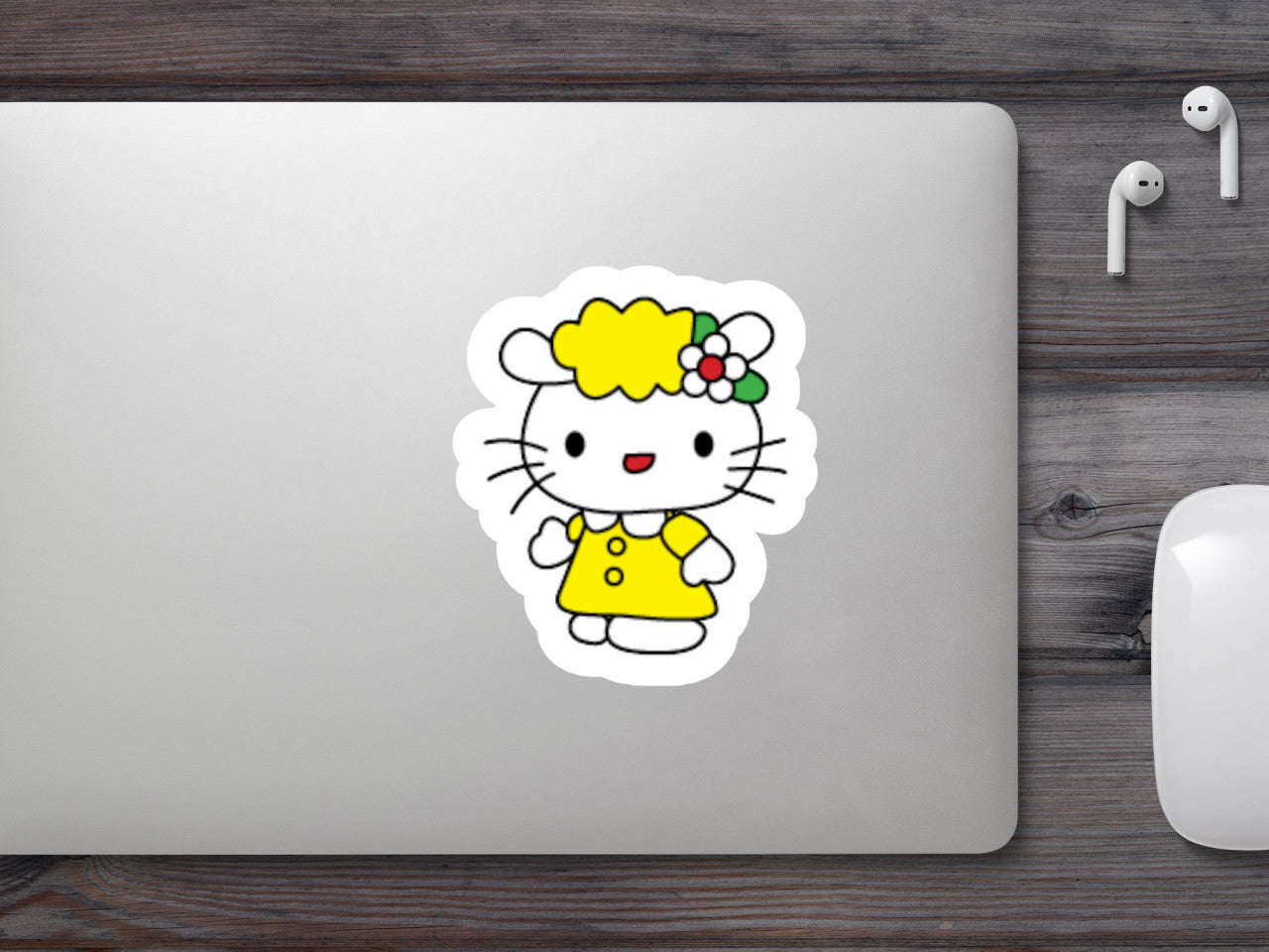 Set 4 bucati, Sticker decorativ, Hello Kitty fericita, Rezistent la apa, NO9628, 10 cm, Multicolor