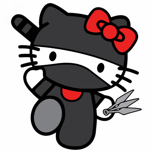 Set 4 bucati, Sticker decorativ, Hello Kitty ninja, Rezistent la apa, NO9642, 10 cm, Multicolor