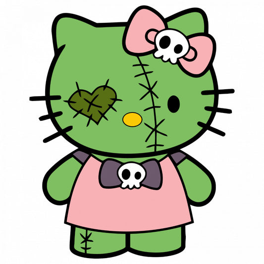 Set 4 bucati, Sticker decorativ, Hello Kitty zombi, Rezistent la apa, NO9654, 10 cm, Multicolor