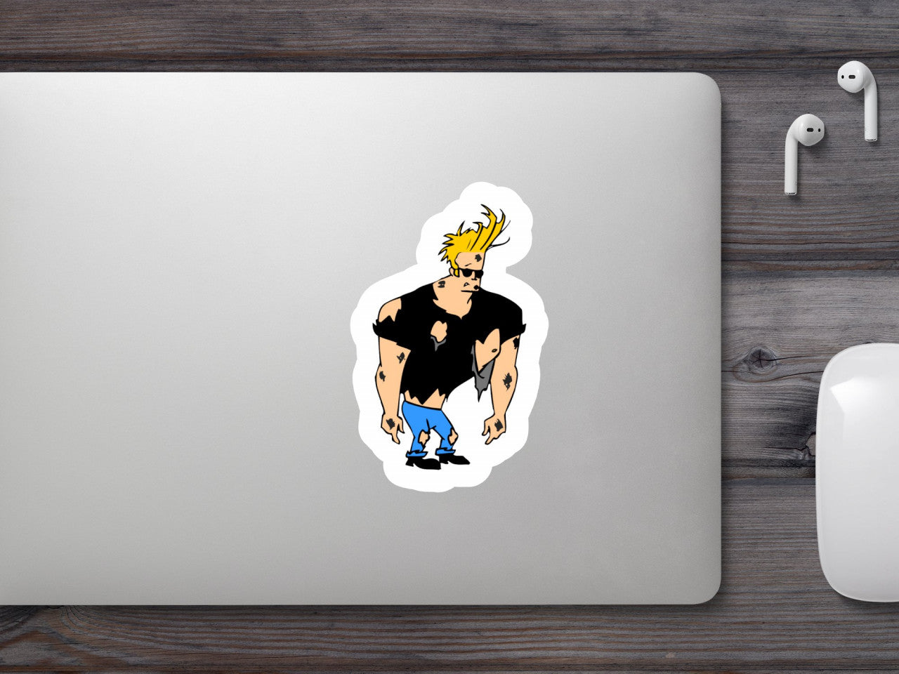 Set 4 bucati, Sticker decorativ, Johnny Bravo dupa lupta, Rezistent la apa, NO9808, 10 cm, Multicolor