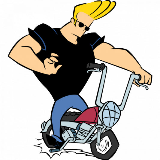 Set 4 bucati, Sticker decorativ, Johnny Bravo pe bicicleta, Rezistent la apa, NO9809, 10 cm, Multicolor