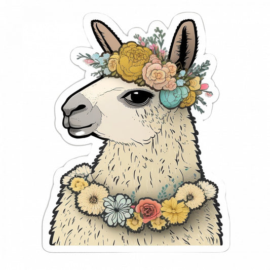 Set 4 bucati, Sticker decorativ, Lama cu coronita de flori, Rezistent la apa, NO9872, 10 cm, Multicolor