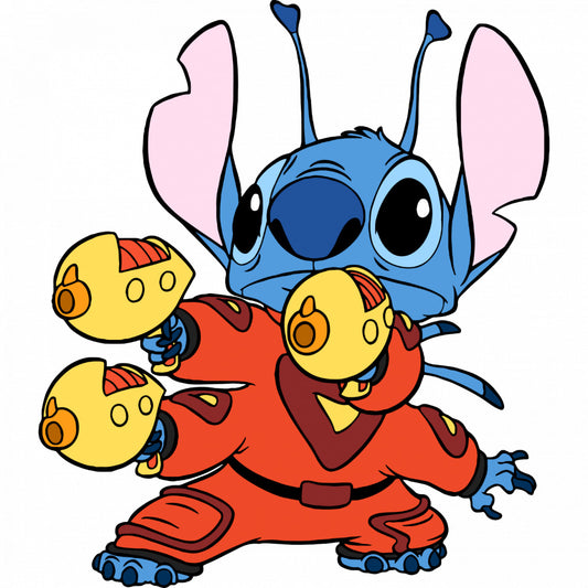 Set 4 bucati, Sticker decorativ, Lilo and Stitch cu pistoale, Rezistent la apa, NO9888, 10 cm, Multicolor