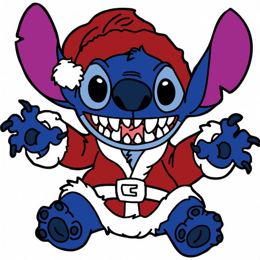 Set 4 bucati, Sticker decorativ, Lilo and Stitch imbracat in Mos Craciun, Rezistent la apa, NO9889, 10 cm, Multicolor