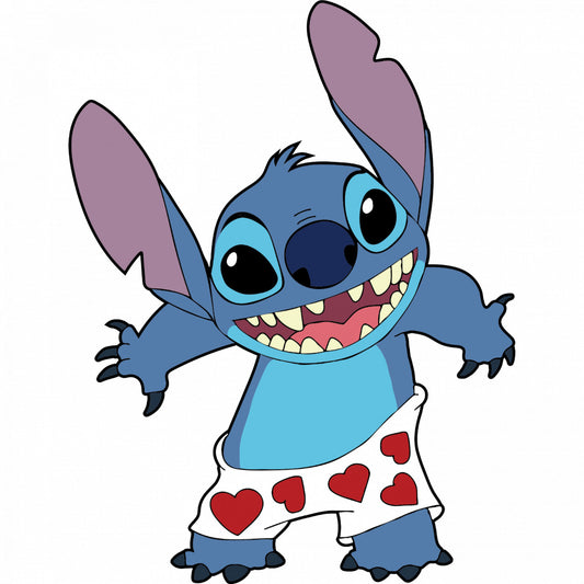 Set 4 bucati, Sticker decorativ, Lilo And Stitch in chiloti cu inimi, Rezistent la apa, NO9891, 10 cm, Multicolor