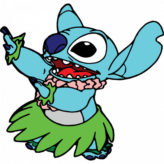 Set 4 bucati, Sticker decorativ, Lilo si Stitch Hula, Rezistent la apa, NO9901, 10 cm, Multicolor