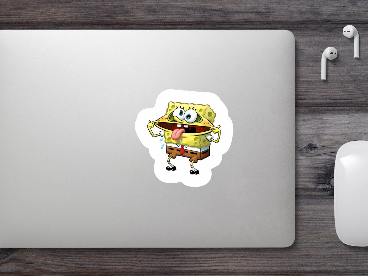 Set 4 bucati, Sticker decorativ, LOL SpongeBob razand ca prostul Meme, Rezistent la apa, NO9925, 10 cm, Multicolor
