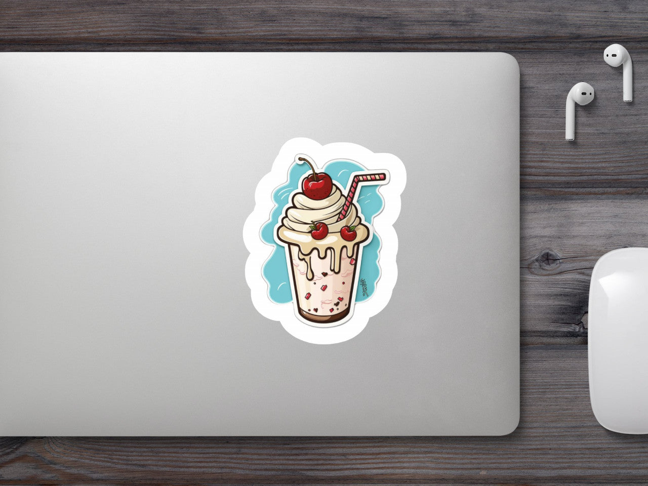 Set 4 bucati, Sticker decorativ, Milkshake cu cirese, Rezistent la apa, NO8130, 10 cm, Multicolor