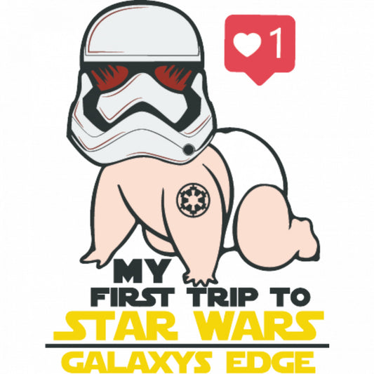 Set 4 bucati, Sticker decorativ, My first trip to Star Wars Galaxy Edge, Rezistent la apa, NO8196, 10 cm, Multicolor