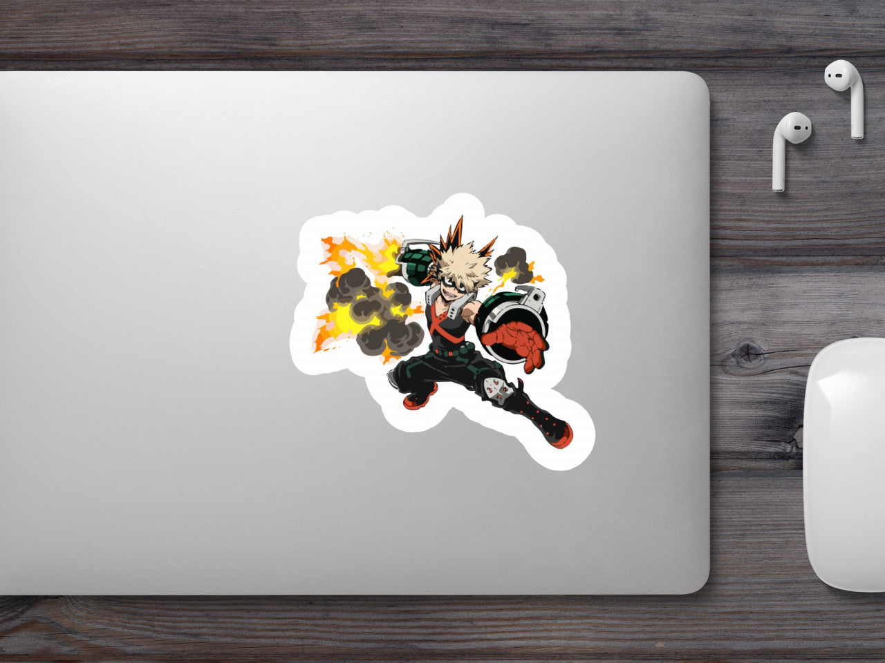 Set 4 bucati, Sticker decorativ, My Hero Academia Katsuki Bakugo in actiune anime, Rezistent la apa, NO8206, 10 cm, Multicolor