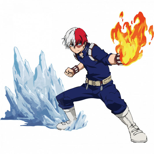 Set 4 bucati, Sticker decorativ, My Hero Academia Shoto Todoroki in actiune, Rezistent la apa, NO8218, 10 cm, Multicolor