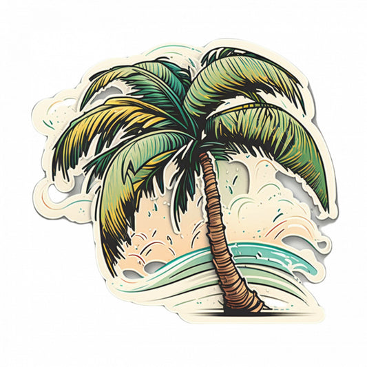 Set 4 bucati, Sticker decorativ, Palmier pe plaja, Rezistent la apa, NO10101, 10 cm, Multicolor
