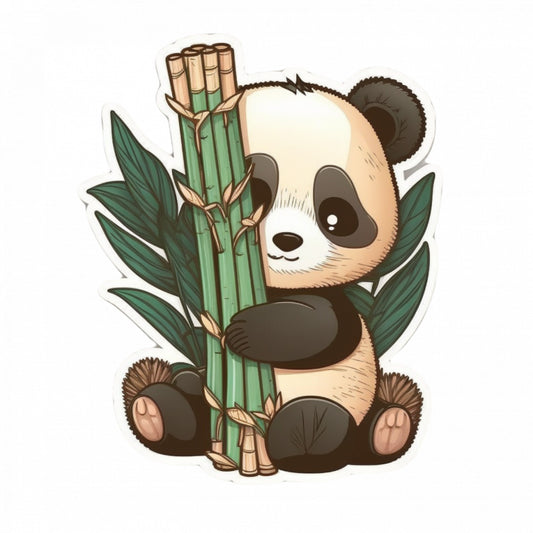 Set 4 bucati, Sticker decorativ, Panda cu bambus, Rezistent la apa, NO10103, 10 cm, Multicolor