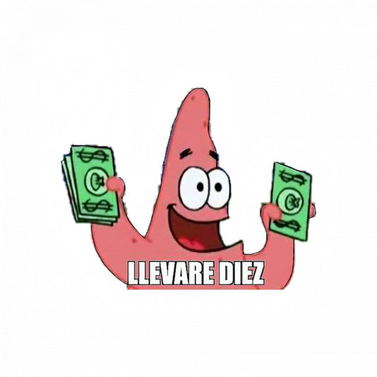 Set 4 bucati, Sticker decorativ, Patrick Star bogat Llevare diez Meme, Rezistent la apa, NO10115, 10 cm, Multicolor