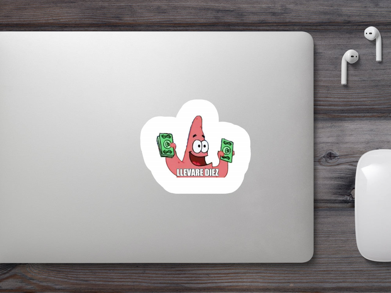 Set 4 bucati, Sticker decorativ, Patrick Star bogat Llevare diez Meme, Rezistent la apa, NO10115, 10 cm, Multicolor