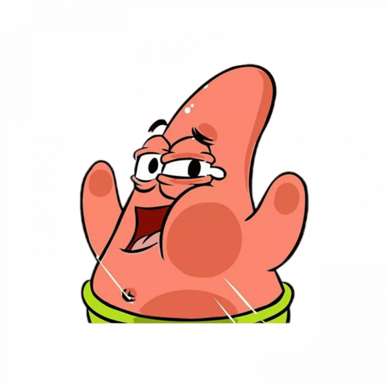 Set 4 bucati, Sticker decorativ, Patrick Star cu mainile sus Meme, Rezistent la apa, NO10119, 10 cm, Multicolor