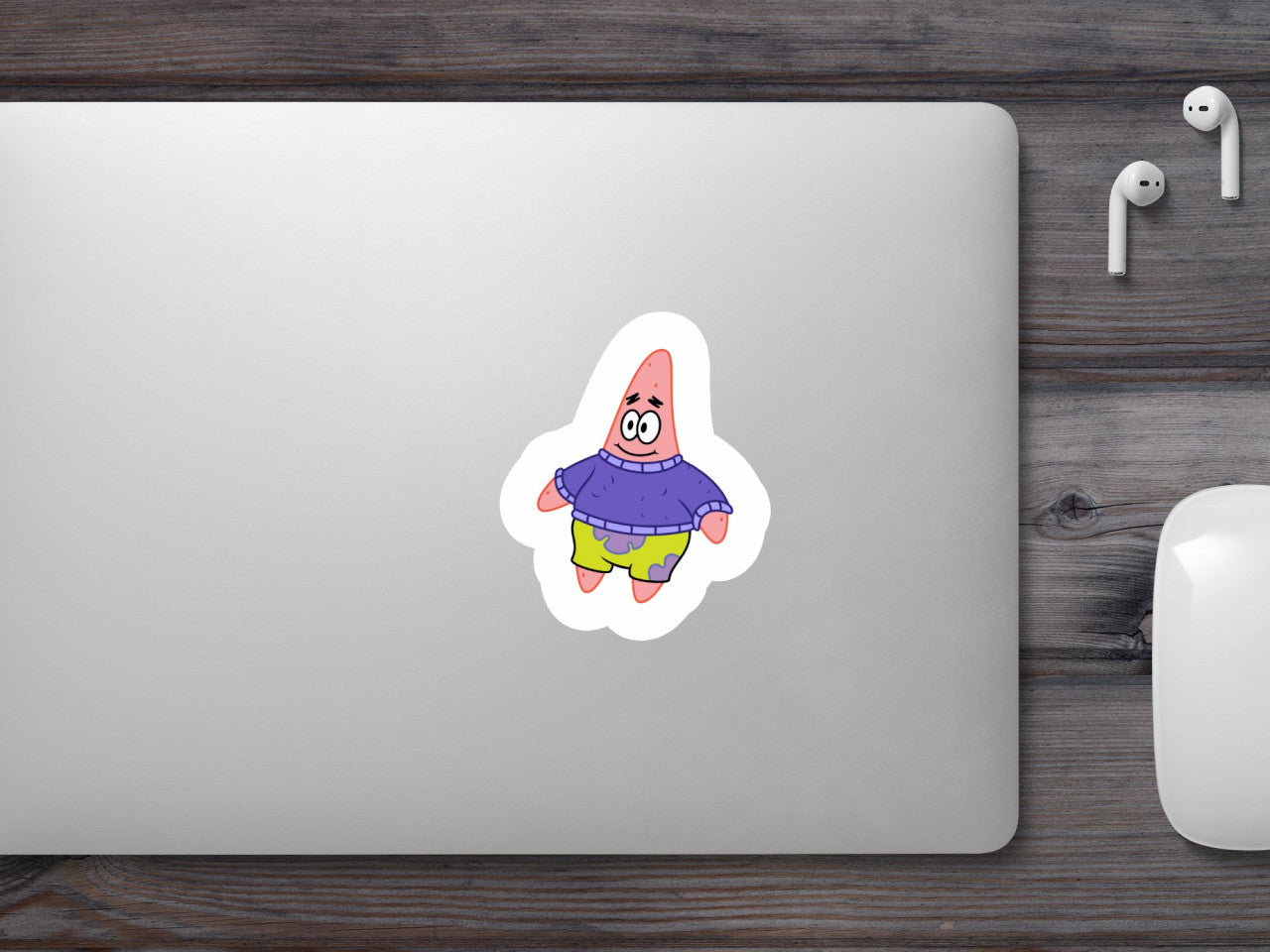 Set 4 bucati, Sticker decorativ, Patrick Star in pijamale Meme, Rezistent la apa, NO10120, 10 cm, Multicolor