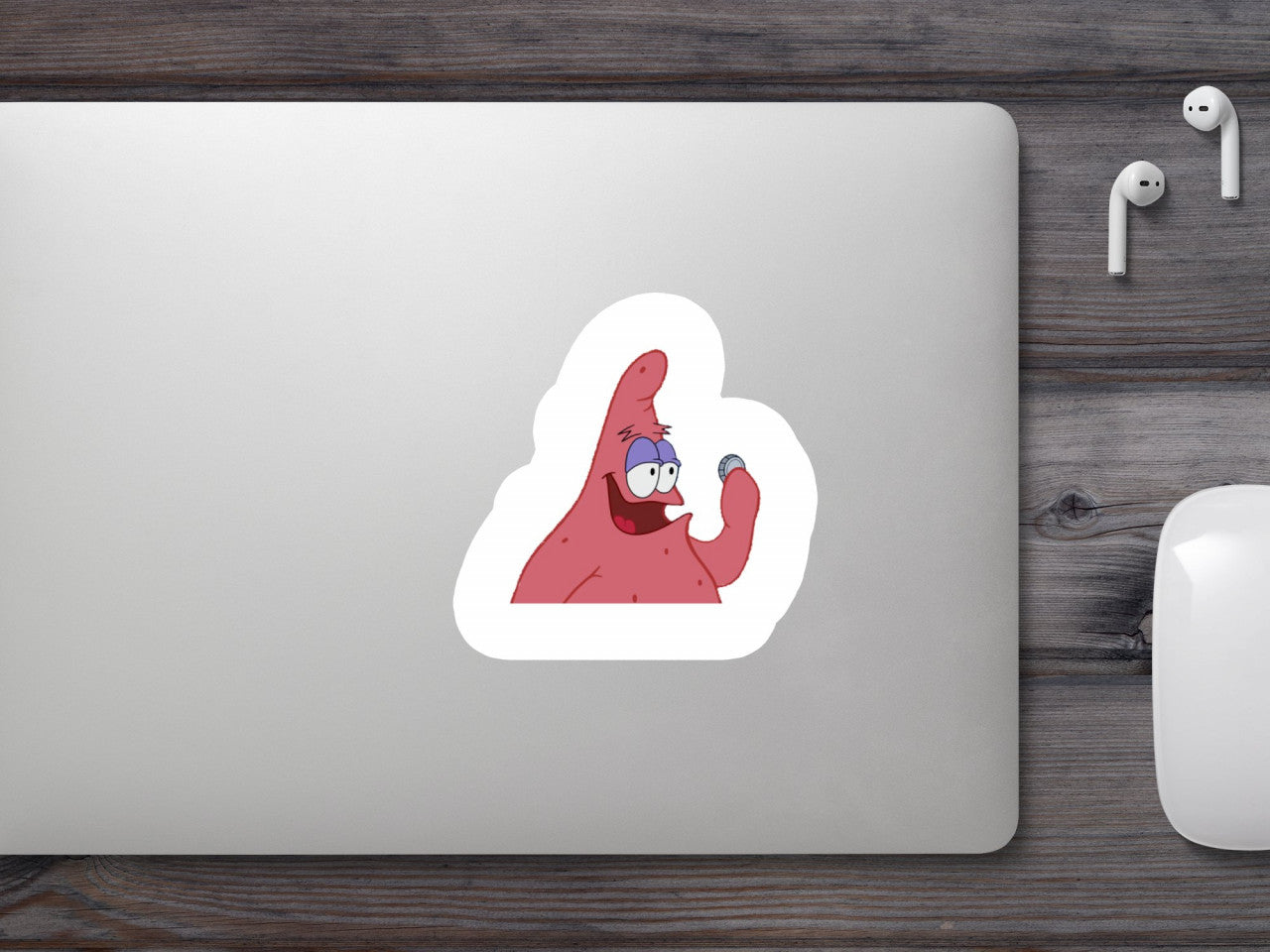 Set 4 bucati, Sticker decorativ, Patrick Star multumit Meme, Rezistent la apa, NO10121, 10 cm, Multicolor