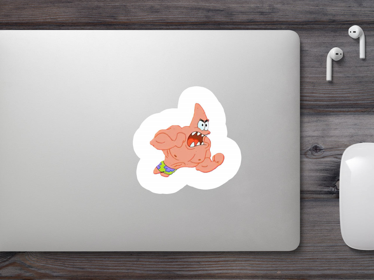 Set 4 bucati, Sticker decorativ, Patrick Star musculos Meme, Rezistent la apa, NO10122, 10 cm, Multicolor
