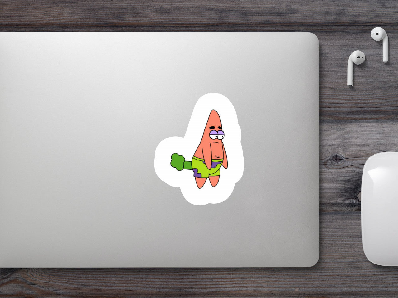 Set 4 bucati, Sticker decorativ, Patrick Star trist Meme, Rezistent la apa, NO10123, 10 cm, Multicolor