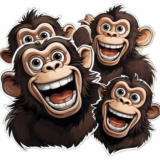 Set 4 bucati, Sticker decorativ, Patru maimute haioase, Rezistent la apa, NO10124, 10 cm, Multicolor