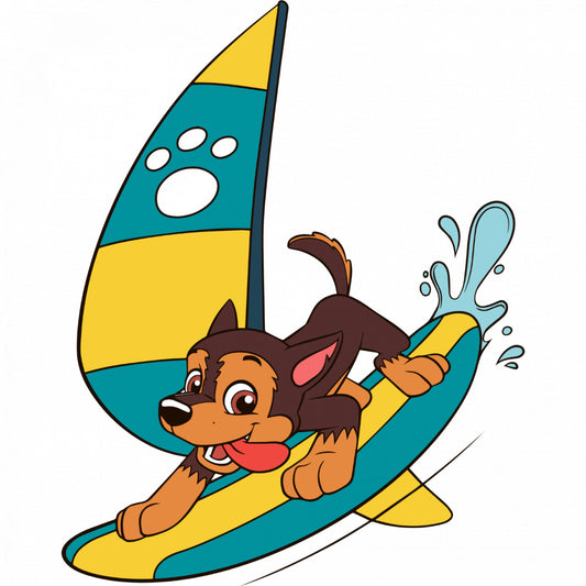 Set 4 bucati, Sticker decorativ, Paw Patrol Chase face surfing , Rezistent la apa, NO10127, 10 cm, Multicolor