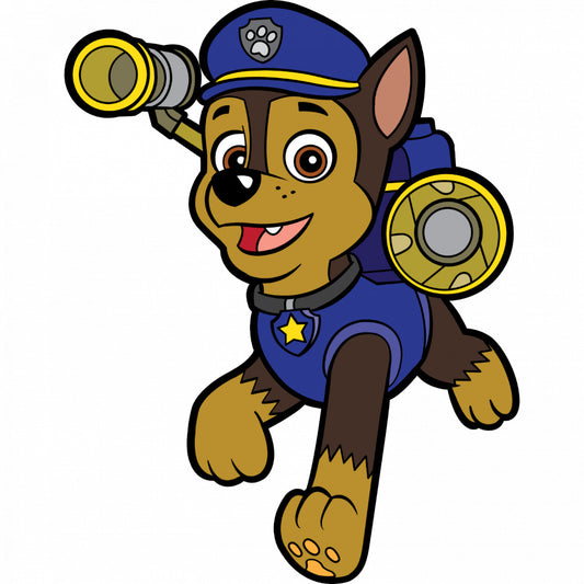 Set 4 bucati, Sticker decorativ, Paw Patrol Chase patruleaza echipat, Rezistent la apa, NO10132, 10 cm, Multicolor