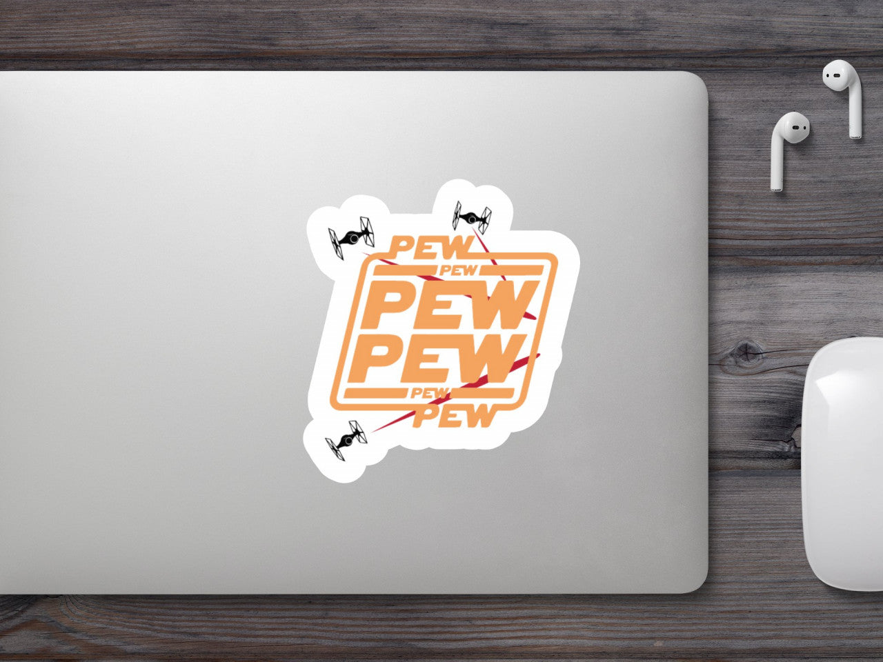Set 4 bucati, Sticker decorativ, Pew Pew Star Wars, Rezistent la apa, NO10155, 10 cm, Multicolor