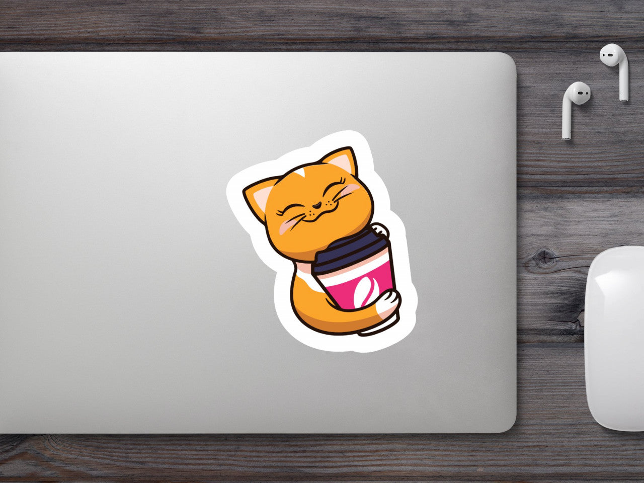 Set 4 bucati, Sticker decorativ, Pisica cu cafea, Rezistent la apa, NO10189, 10 cm, Multicolor