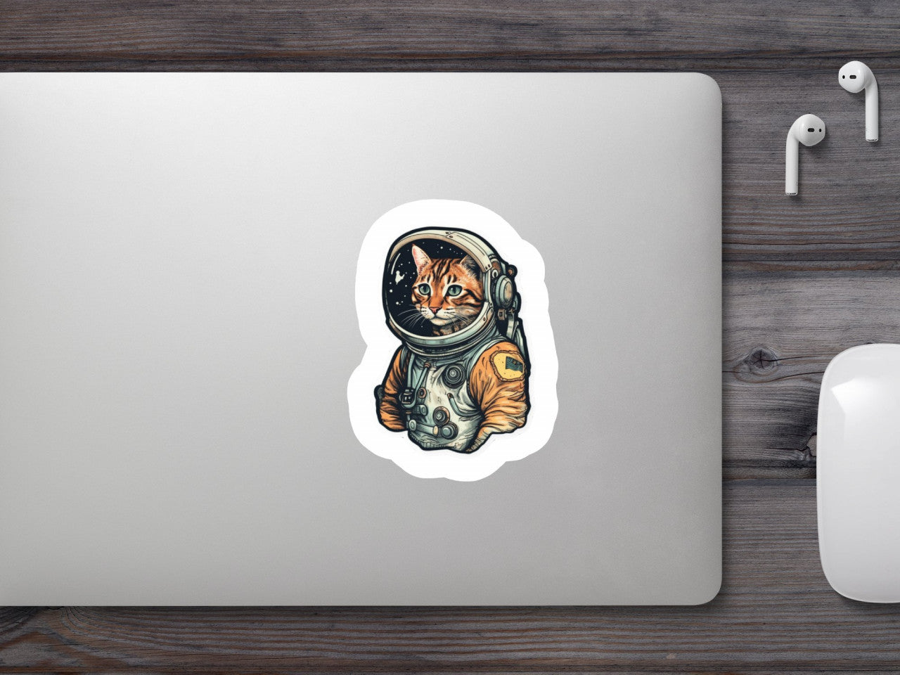 Set 4 bucati, Sticker decorativ, Pisica echipata in astronaut, Rezistent la apa, NO10214, 10 cm, Multicolor