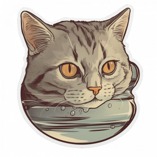 Set 4 bucati, Sticker decorativ, pisica rasa American Shorthair, Rezistent la apa, NO10250, 10 cm, Multicolor
