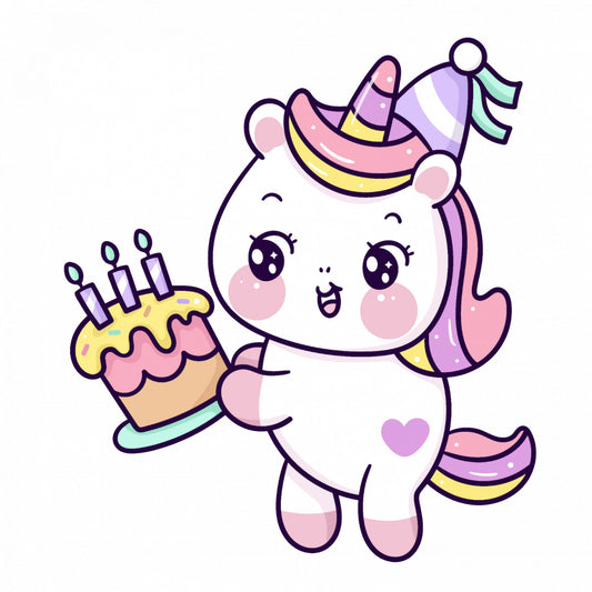 Set 4 bucati, Sticker decorativ, Pisica unicorn cu tort, Rezistent la apa, NO10257, 10 cm, Multicolor