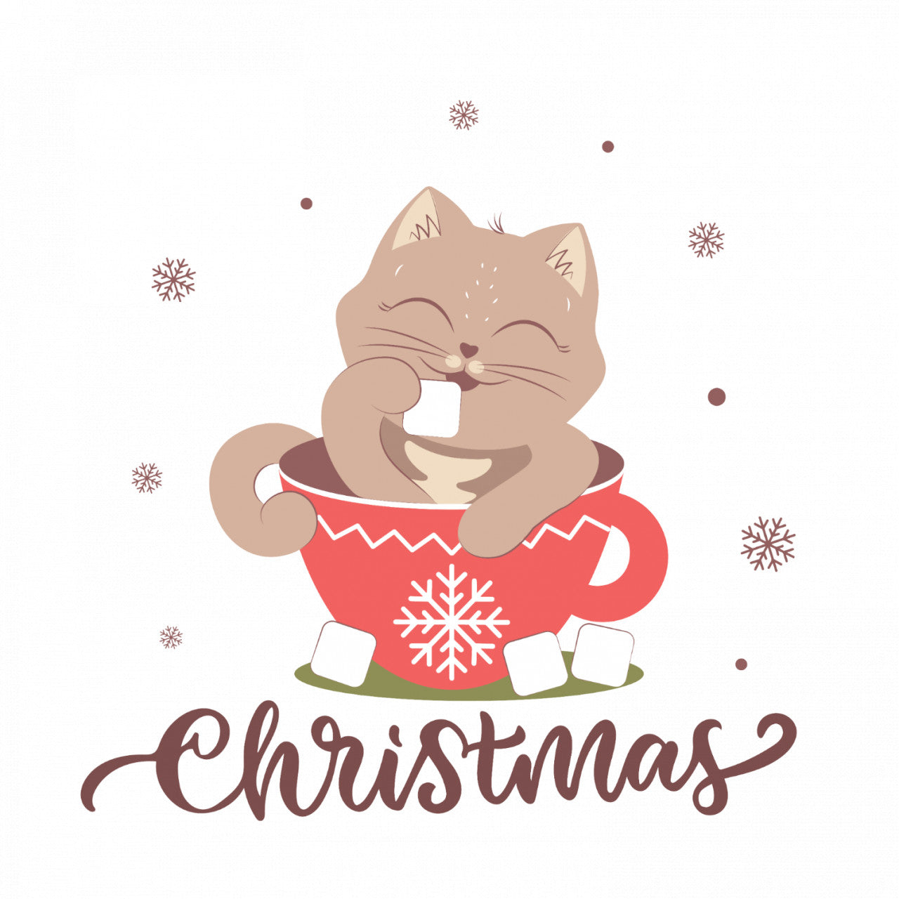 Set 4 bucati, Sticker decorativ, Pisicuta de Craciun, Rezistent la apa, NO10271, 10 cm, Multicolor