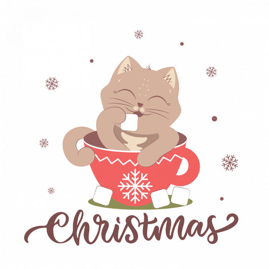 Set 4 bucati, Sticker decorativ, Pisicuta de Craciun, Rezistent la apa, NO10271, 10 cm, Multicolor