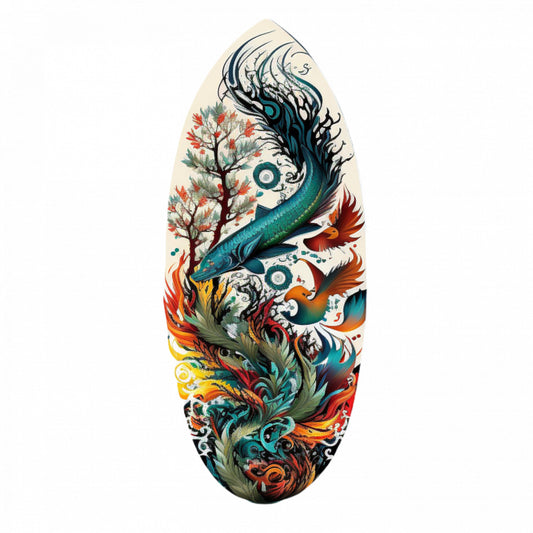 Set 4 bucati, Sticker decorativ, Placa de surf decorata cu motive marine, Rezistent la apa, NO7525, 10 cm, Multicolor
