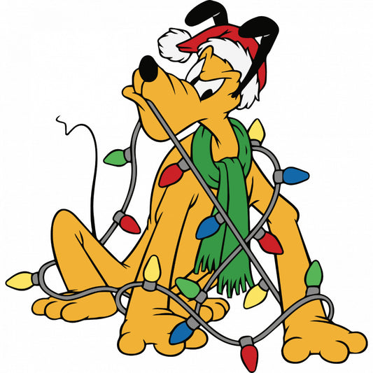 Set 4 bucati, Sticker decorativ, Pluto incurcat in instalatia de craciun, Rezistent la apa, NO7534, 10 cm, Multicolor